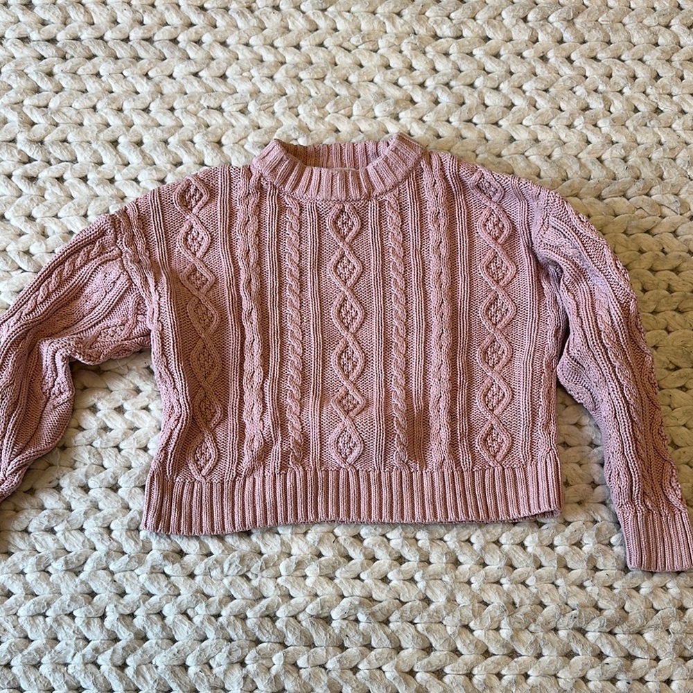 Gap x LOVESHACKFANCY Girls Pink Cable Knit Cropped Sweater